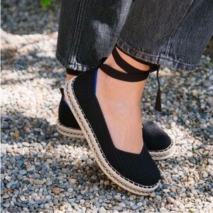 Rothy’s Black Espadrille w/ Removable Ankle Tie Flats - 8